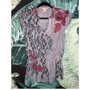 Jonathan Martin sheer Peasant floral blouse L